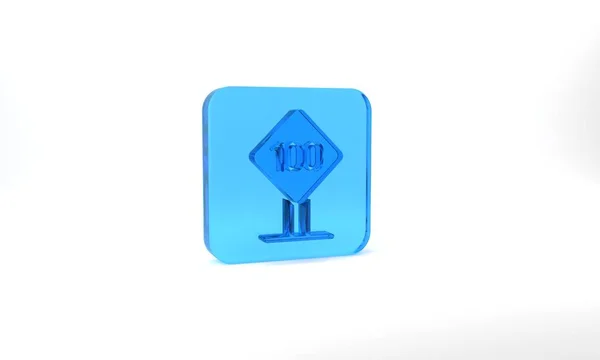Синий Знак Ограничения Скорости 100 Выделен Сером Фоне Стеклянная Кнопка — стоковое фото
