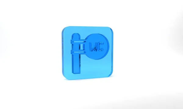 Blue Toilet Icon Isolated Grey Background Sign Washroom Glass Square — Stockfoto