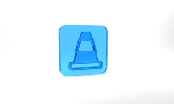 Blue Traffic Cone Icon Isolated Grey Background Glass Square Button — Stok fotoğraf