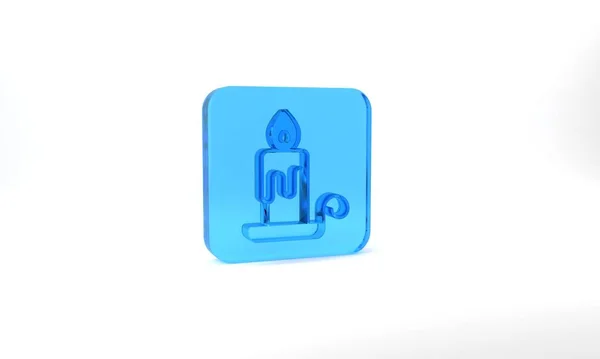 Blue Burning Candle Candlestick Icon Isolated Grey Background Cylindrical Candle — 图库照片