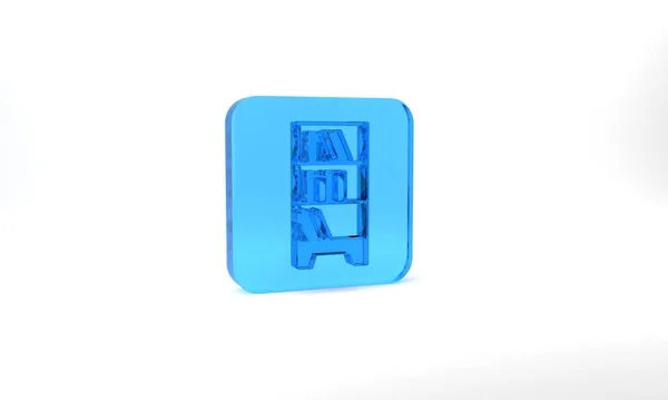 Blue Library Bookshelf Icon Isolated Grey Background Glass Square Button — Stockfoto