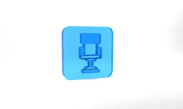 Blue Office Chair Icon Isolated Grey Background Glass Square Button — Stockfoto