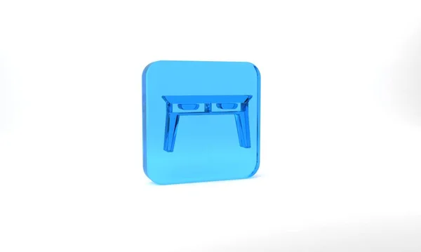 Blue Office Desk Icon Isolated Grey Background Glass Square Button — ストック写真