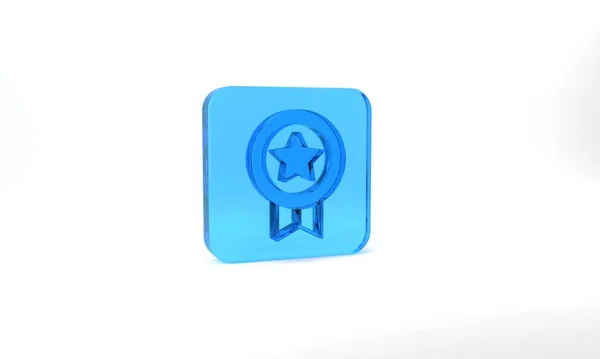 Blue Game Rating Medal Icon Isolated Grey Background Level Results — Stock fotografie