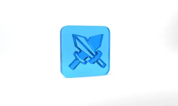 Blue Sword Game Icon Isolated Grey Background Glass Square Button — 图库照片