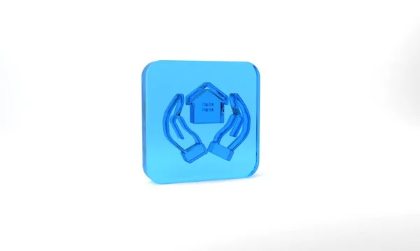 Blue House Hand Icon Isolated Grey Background Insurance Concept Security — Foto de Stock