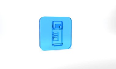 Blue Shaving gel foam icon isolated on grey background. Shaving cream. Glass square button. 3d illustration 3D render.