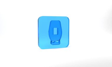 Blue Bottle of shampoo icon isolated on grey background. Glass square button. 3d illustration 3D render.
