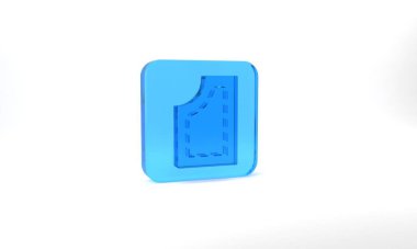 Blue Sewing pattern icon isolated on grey background. Markings for sewing. Glass square button. 3d illustration 3D render.