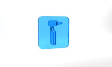 Blue Tooth drill icon isolated on grey background. Dental handpiece for drilling and grinding tools. Glass square button. 3d illustration 3D render.