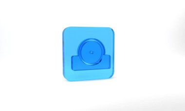 Blue Otolaryngological head reflector icon isolated on grey background. Equipment for inspection the patients ear, throat and nose. Glass square button. 3d illustration 3D render.