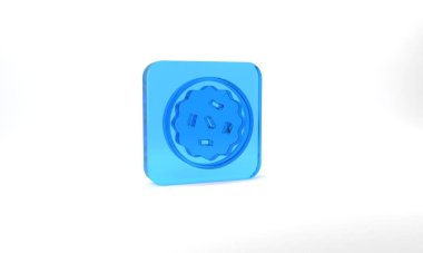 Blue Homemade pie icon isolated on grey background. Glass square button. 3d illustration 3D render.