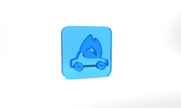 Blue Burning Car Icon Isolated Grey Background Car Fire Broken — ストック写真