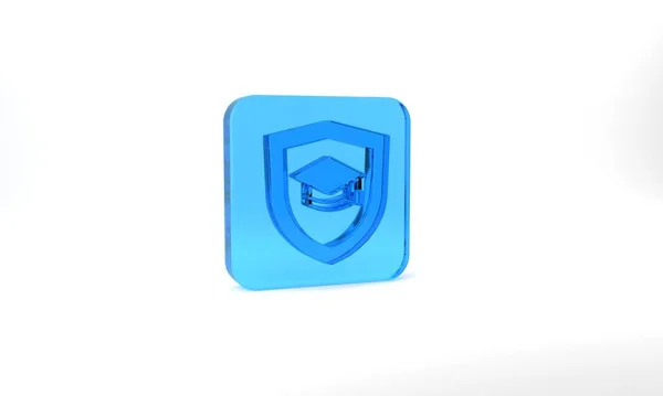 Blue Graduation Cap Shield Icon Isolated Grey Background Insurance Concept — Stok fotoğraf