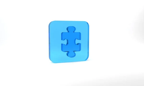 Blue Puzzle Pieces Toy Icon Isolated Grey Background Glass Square — Stock Fotó