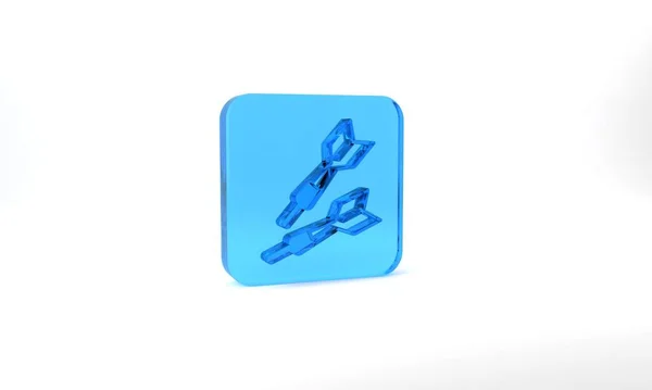 Blue Dart Arrow Icon Isolated Grey Background Glass Square Button — Fotografia de Stock