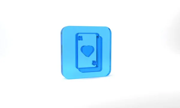 Blue Playing Cards Icon Isolated Grey Background Casino Gambling Glass — 图库照片
