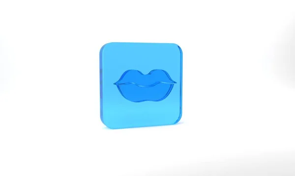 Сині Усміхнені Губи Значок Ізольовані Сірому Фоні Символ Посмішки Кнопка — стокове фото