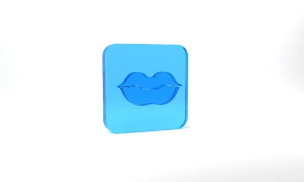 Blue Smiling Lips Icon Isolated Grey Background Smile Symbol Glass — Stockfoto