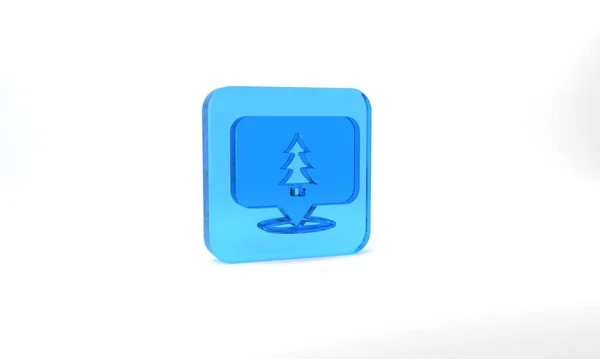 Blue Location Forest Map Icon Isolated Grey Background Glass Square — Photo