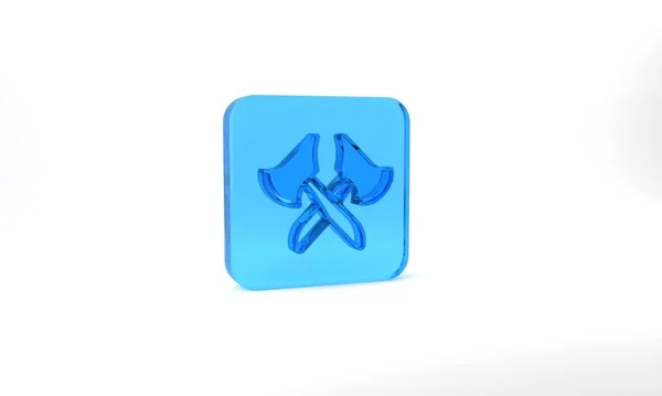 Blue Wooden Axe Icon Isolated Grey Background Lumberjack Axe Glass — Stockfoto
