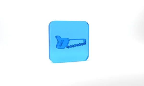 Blue Hand Saw Icon Isolated Grey Background Glass Square Button — 图库照片