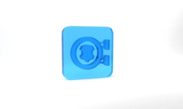 Blue Leather Icon Isolated Grey Background Glass Square Button Illustration — Stock Photo, Image