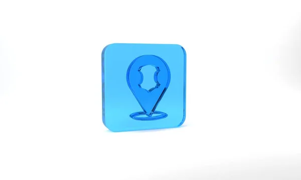 Blue Leather Icon Isolated Grey Background Glass Square Button Illustration — ストック写真