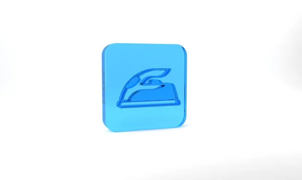 Blue Electric Iron Icon Isolated Grey Background Steam Iron Glass — Stockfoto