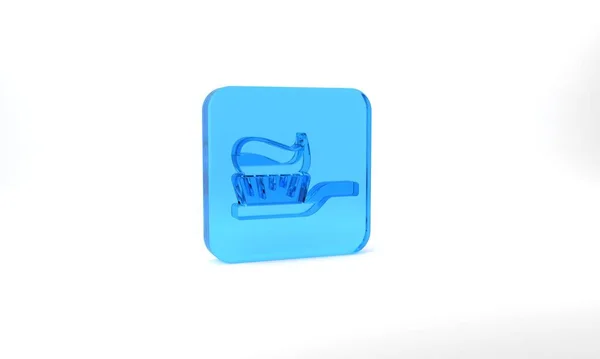 Blue Toothbrush Toothpaste Icon Isolated Grey Background Glass Square Button — ストック写真