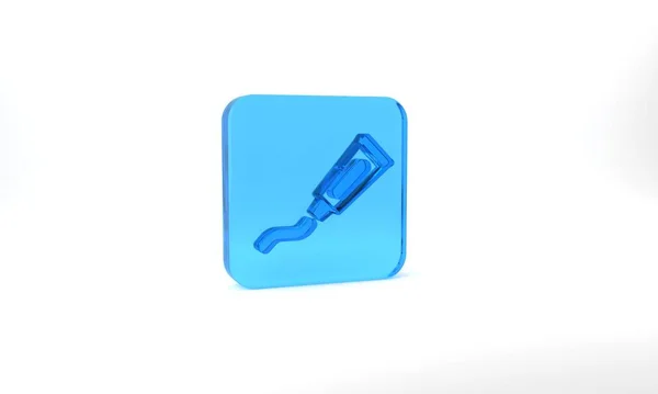 Blue Tube Toothpaste Icon Isolated Grey Background Glass Square Button — Stok fotoğraf