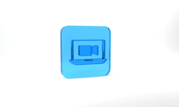 Blue Video Chat Conference Icon Isolated Grey Background Online Meeting — 图库照片