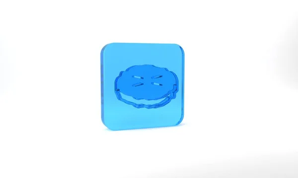 Blue Homemade Pie Icon Isolated Grey Background Glass Square Button — ストック写真