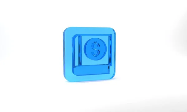 Blue Financial Book Icon Isolated Grey Background Glass Square Button — Stock Photo, Image