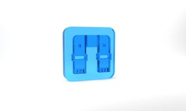 Blue Winter scarf icon isolated on grey background. Glass square button. 3d illustration 3D render.