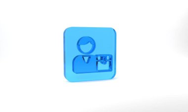 Blue Buyer icon isolated on grey background. Glass square button. 3d illustration 3D render.