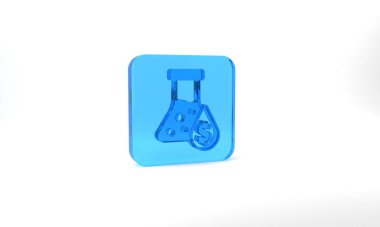 Blue Oil petrol test tube icon isolated on grey background. Cmemistry flask and falling drop. Glass square button. 3d illustration 3D render.