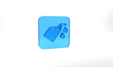 Blue Canister for motor machine oil icon isolated on grey background. Oil gallon. Oil change service and repair. Glass square button. 3d illustration 3D render.