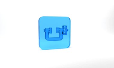 Blue Clamp and screw tool icon isolated on grey background. Locksmith tool. Glass square button. 3d illustration 3D render.