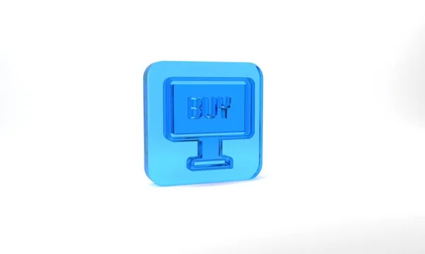 Blue Buy Button Icon Isolated Grey Background Glass Square Button — Fotografia de Stock