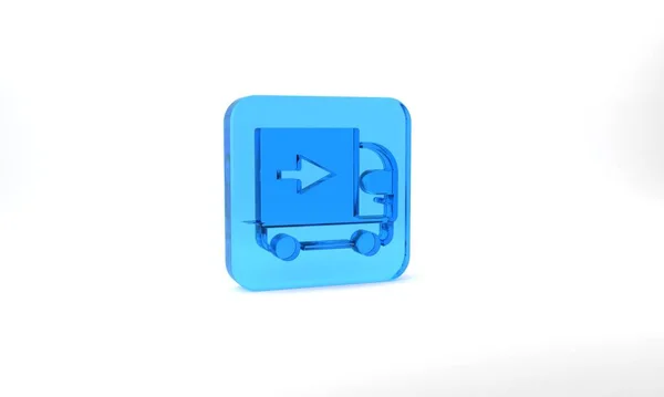 Blue Delivery Cargo Truck Vehicle Icon Isolated Grey Background Glass — ストック写真