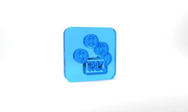 Blue Tax Payment Icon Isolated Grey Background Glass Square Button — Stockfoto