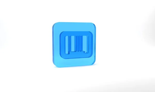 Blue Barcode Icon Isolated Grey Background Glass Square Button Illustration — ストック写真