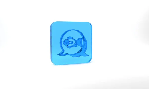 Blue Fish Icon Isolated Grey Background Glass Square Button Illustration — Fotografia de Stock