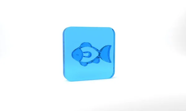 Blue Fish Icon Isolated Grey Background Glass Square Button Illustration — Stock Fotó