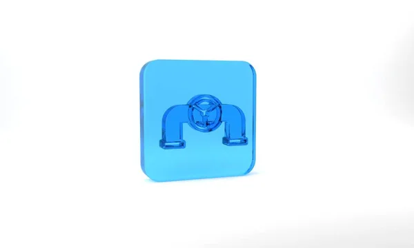 Blue Oil Pipe Valve Icon Isolated Grey Background Glass Square — Stockfoto