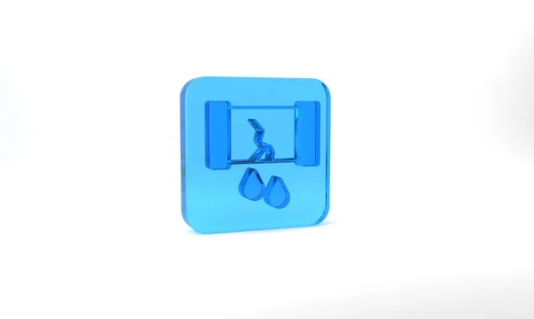Blue Broken Oil Pipe Valve Icon Isolated Grey Background Glass — Stockfoto
