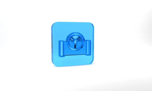 Blue Oil Pipe Valve Icon Isolated Grey Background Glass Square — Stockfoto