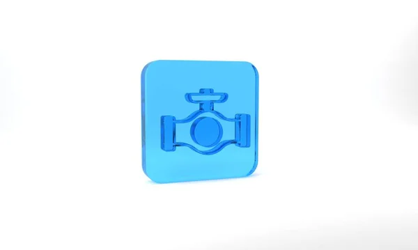 Blue Oil Pipe Valve Icon Isolated Grey Background Glass Square — Fotografia de Stock