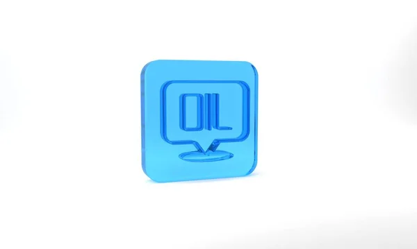 Blue Word Oil Icon Isolated Grey Background Glass Square Button — Stock Photo, Image